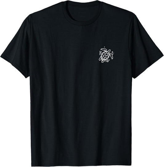 Sea Turtle Badge Patch Line Art Icon Outline Gift T-Shirt - T-Shirt | Black