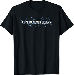 Crypto Never Sleeps Cryptocurrency Blockchain Trader Gift T-Shirt - T-Shirt | Black