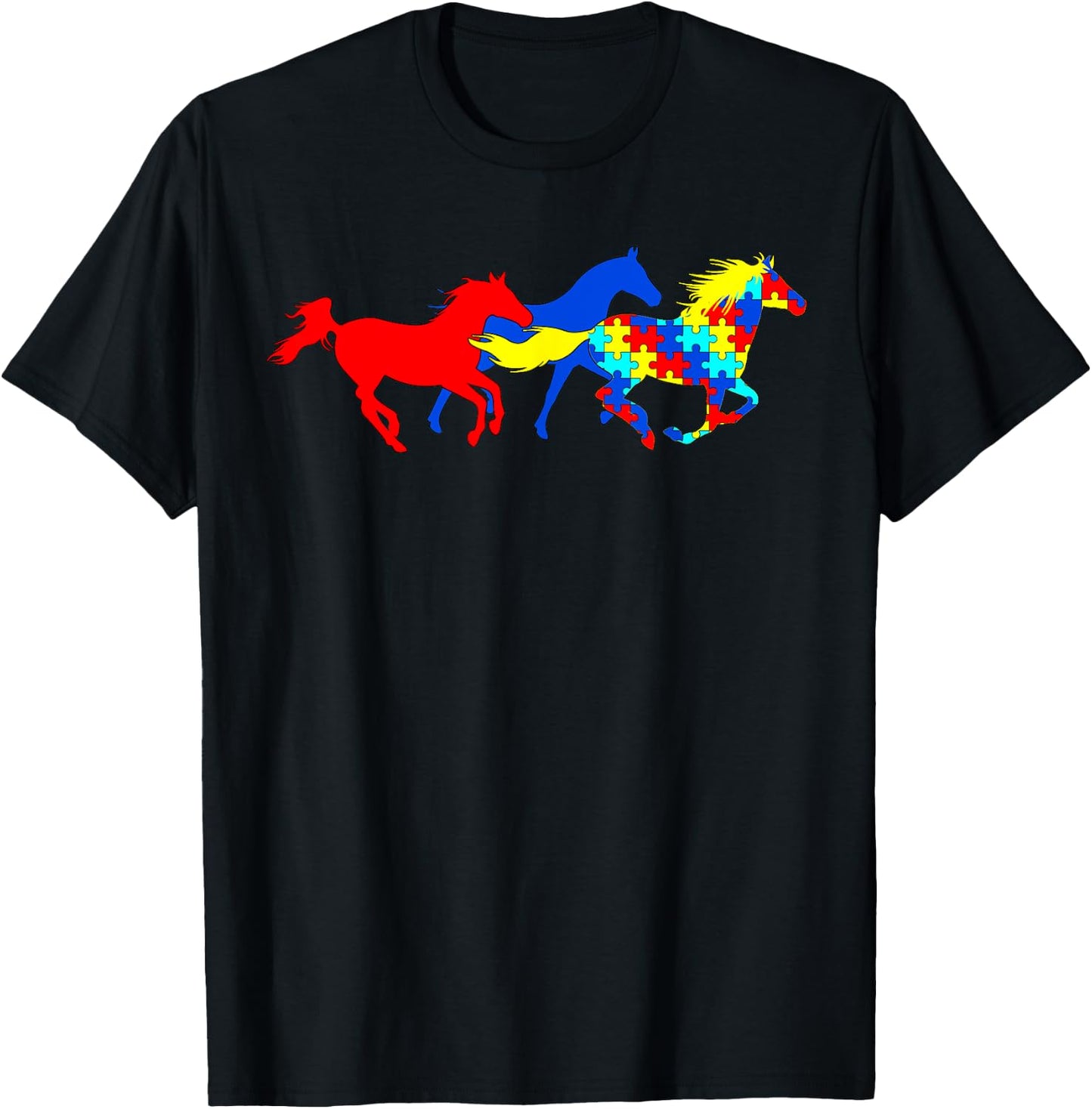 Autism Awareness Various Horses T-Shirt - T-Shirt | Black