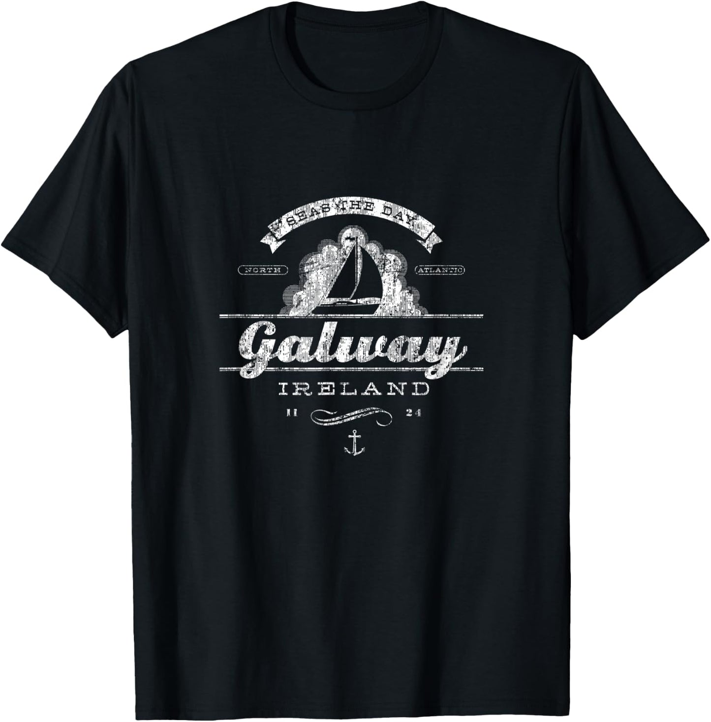 Galway Sailboat Vintage Nautical Throwback T-Shirt - T-Shirt | Black