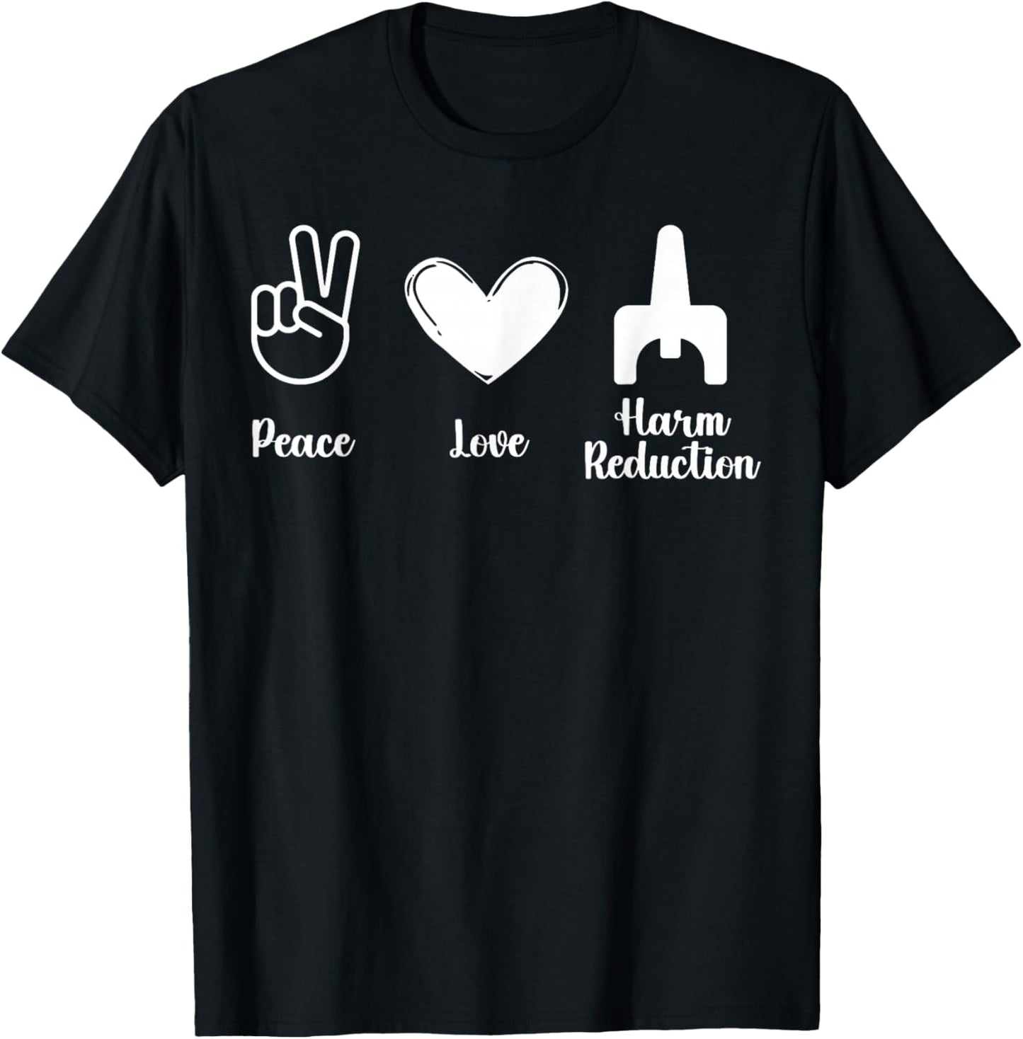Retro Peace Love Harm Reduction Overdose Awareness Nurse T-Shirt - T-Shirt | Black