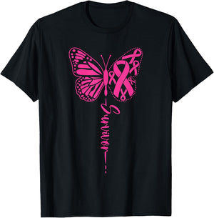 I am a Survivor Ribbon Butterfly Breast Cancer Awareness T-Shirt - T-Shirt | Black