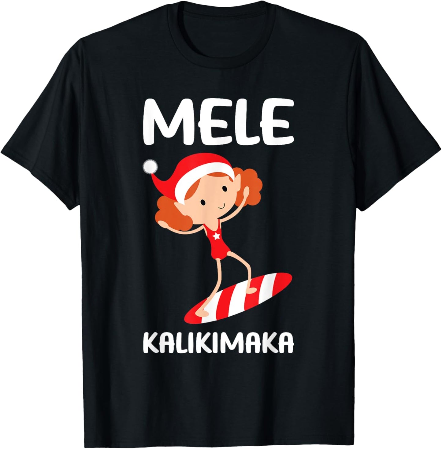 Mele Kalikimaka Hawaiian Christmas Surfing Kids Girls Hawaii T-Shirt - T-Shirt | Black