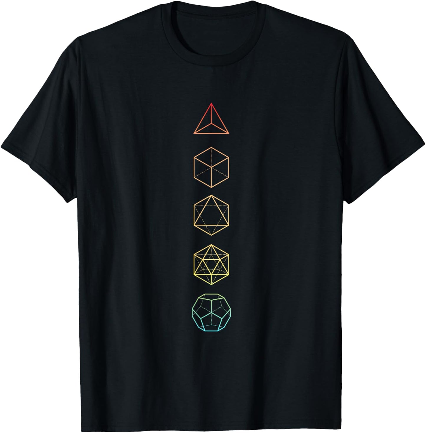 Rainbow Platonic Solids - Sacred Geometry T-Shirt - T-Shirt | Black