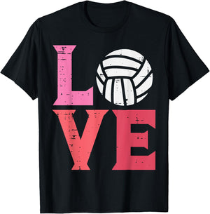 Pink Love Volleyball Cute Sports Coach Player Men Women Kids T-Shirt - T-Shirt | Black