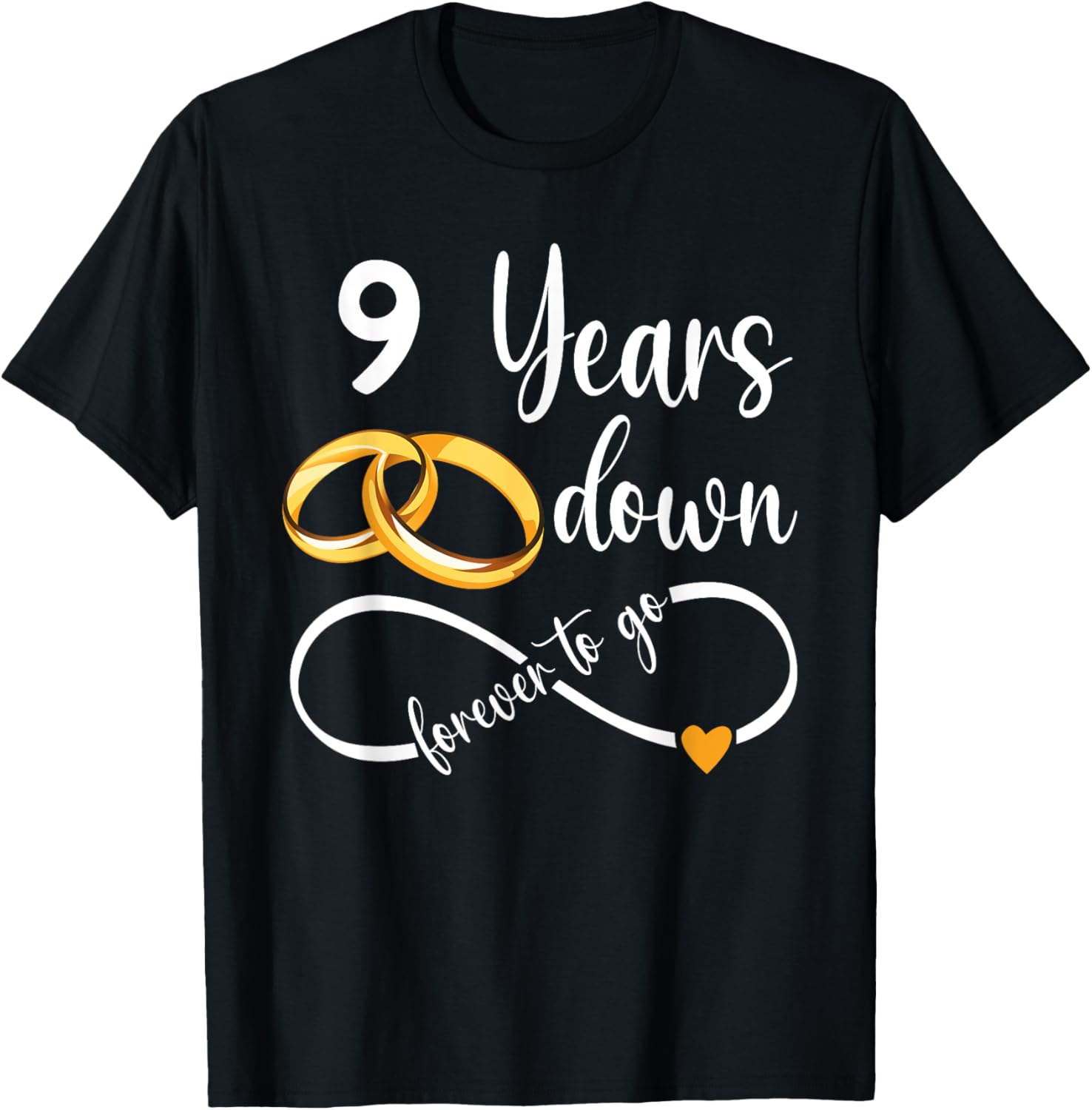9 Years Down Forever To Go Couple 9th Wedding Anniversary T-Shirt - T-Shirt | Black