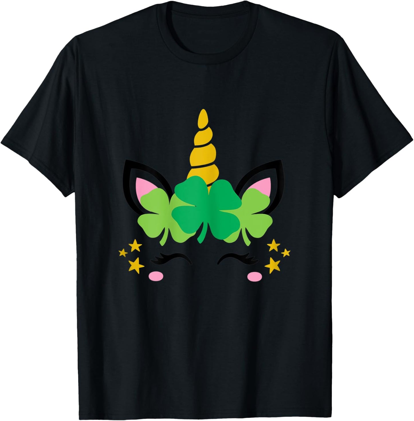Unicorn Face St Patrick's Day Kids Girls Women T-Shirt - T-Shirt | Black