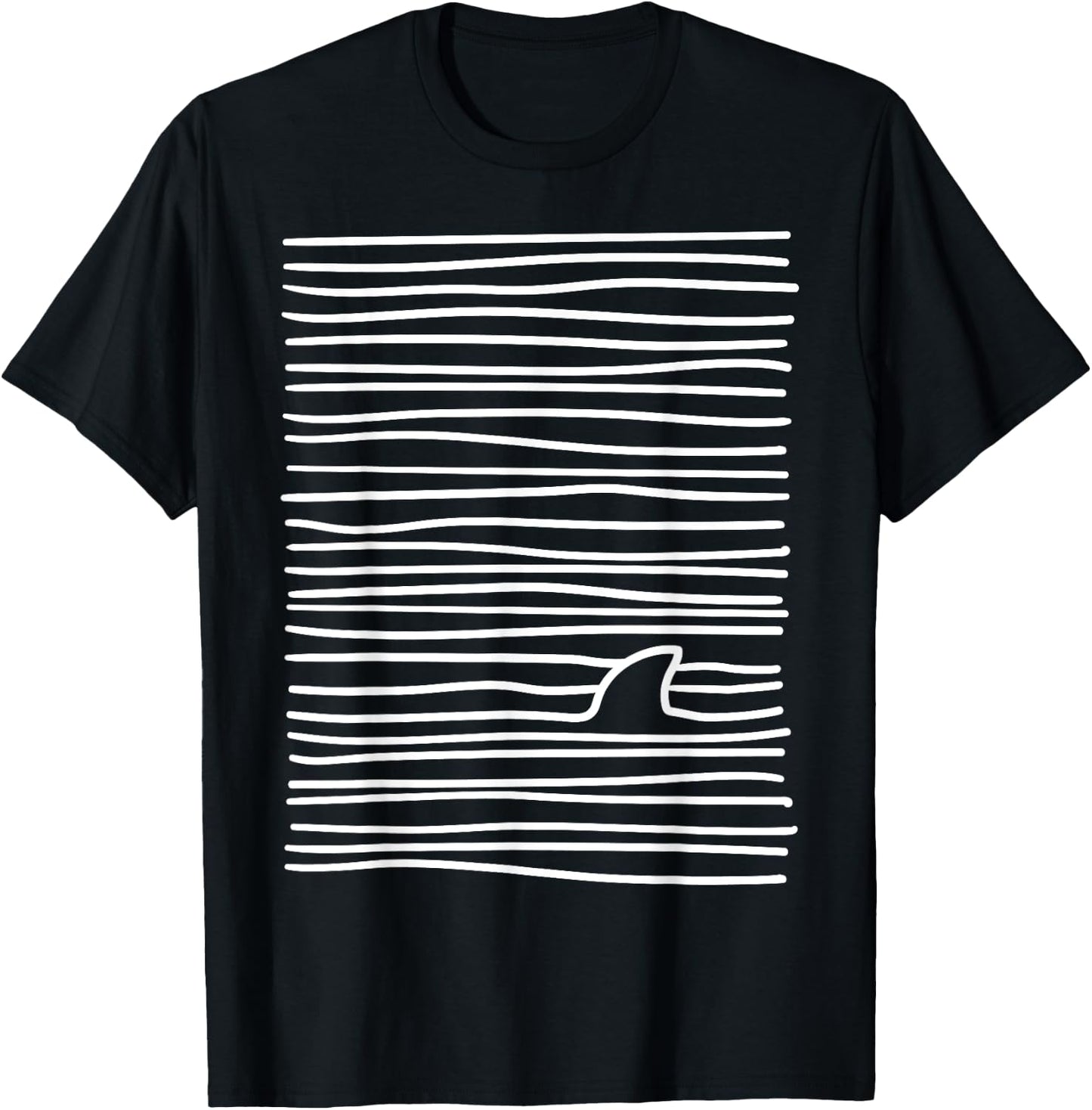 Minimalist Line Drawing Simple Unique Shark Fin T-Shirt - T-Shirt | Black