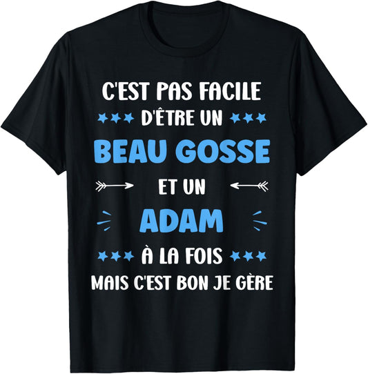 Beau Gosse Super Adam Boy Name Humour Adam , Black, S T-Shirt - T-Shirt | Black