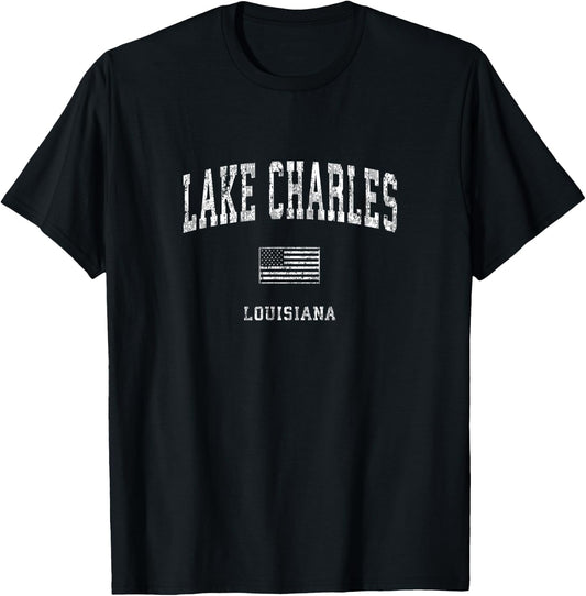 Lake Charles Louisiana LA Vintage American Flag Kids Men T-Shirt - T-Shirt | Black