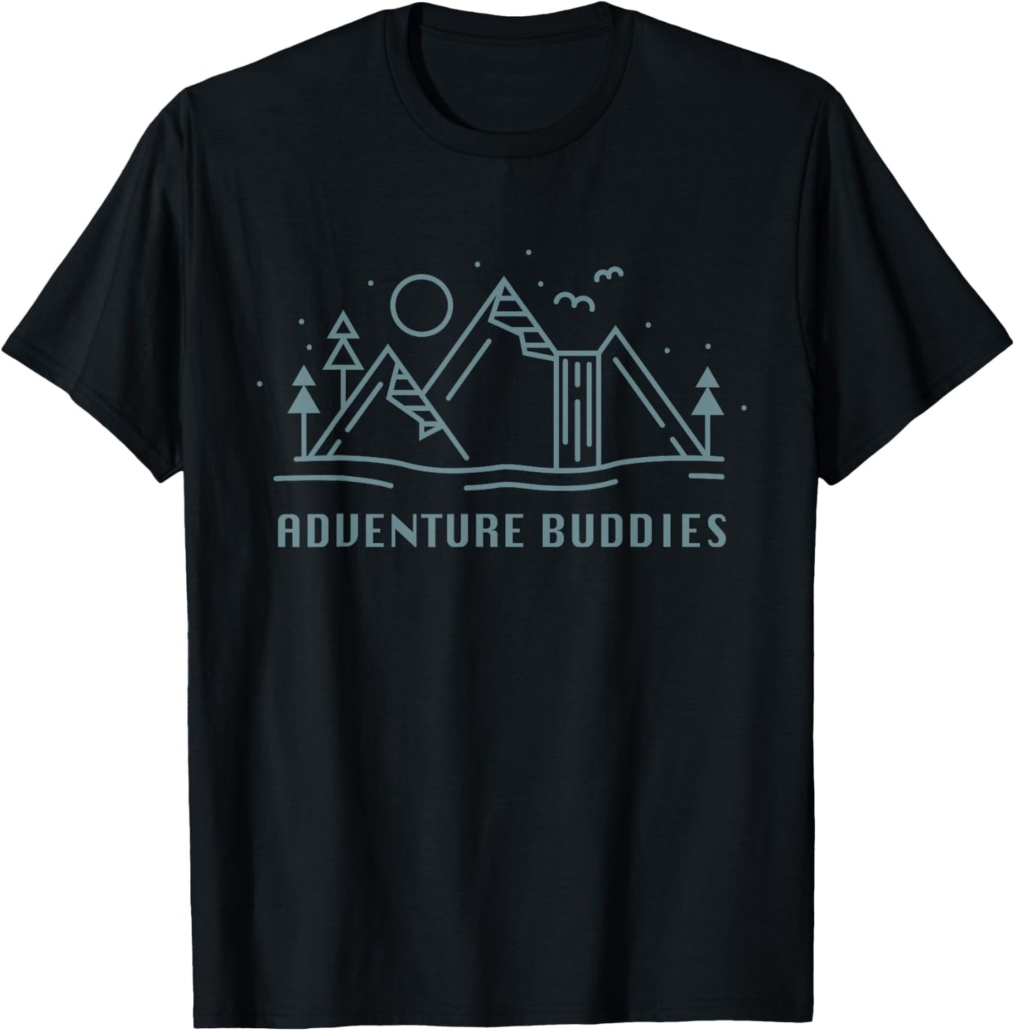 Adventure Buddies Minimalist Simple Traveling Cool Mountains T-Shirt - T-Shirt | Black