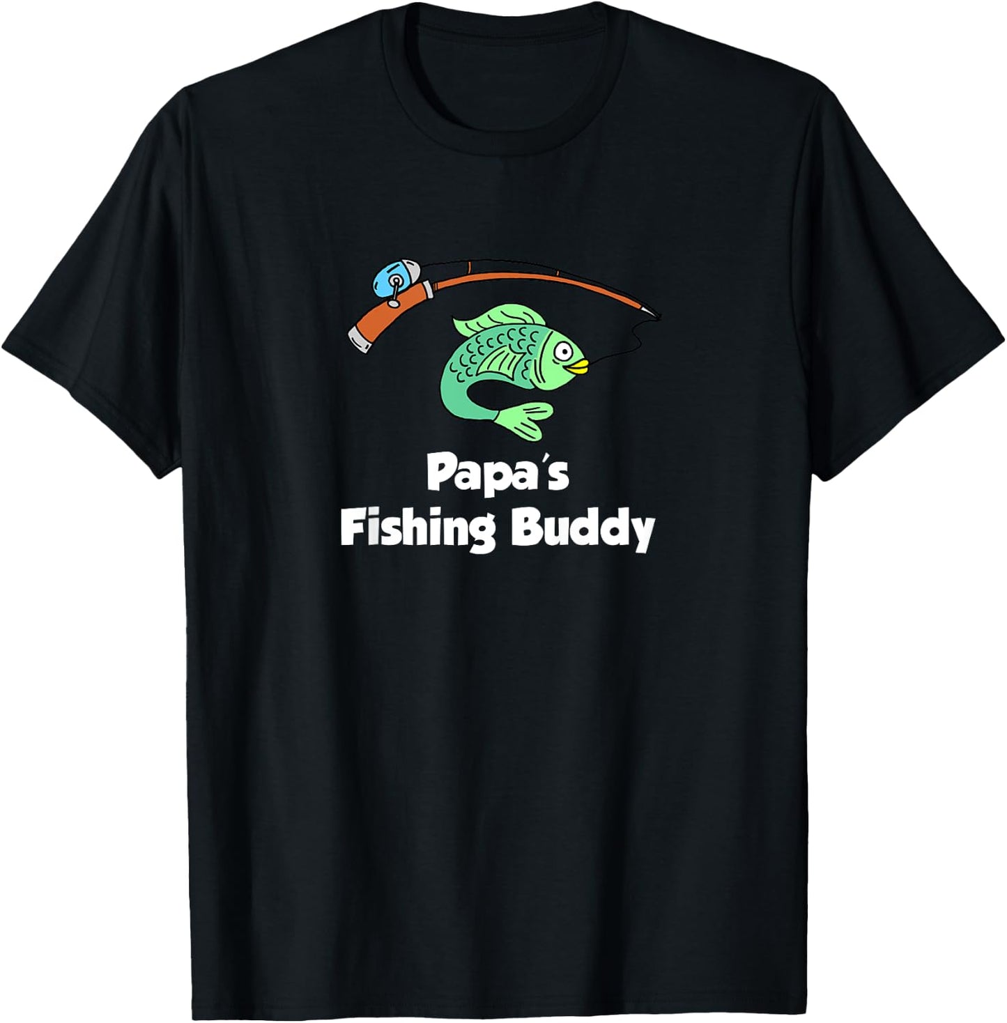 Papa's Fishing Buddy Grandson or Granddaughter Fish T-Shirt - T-Shirt | Black