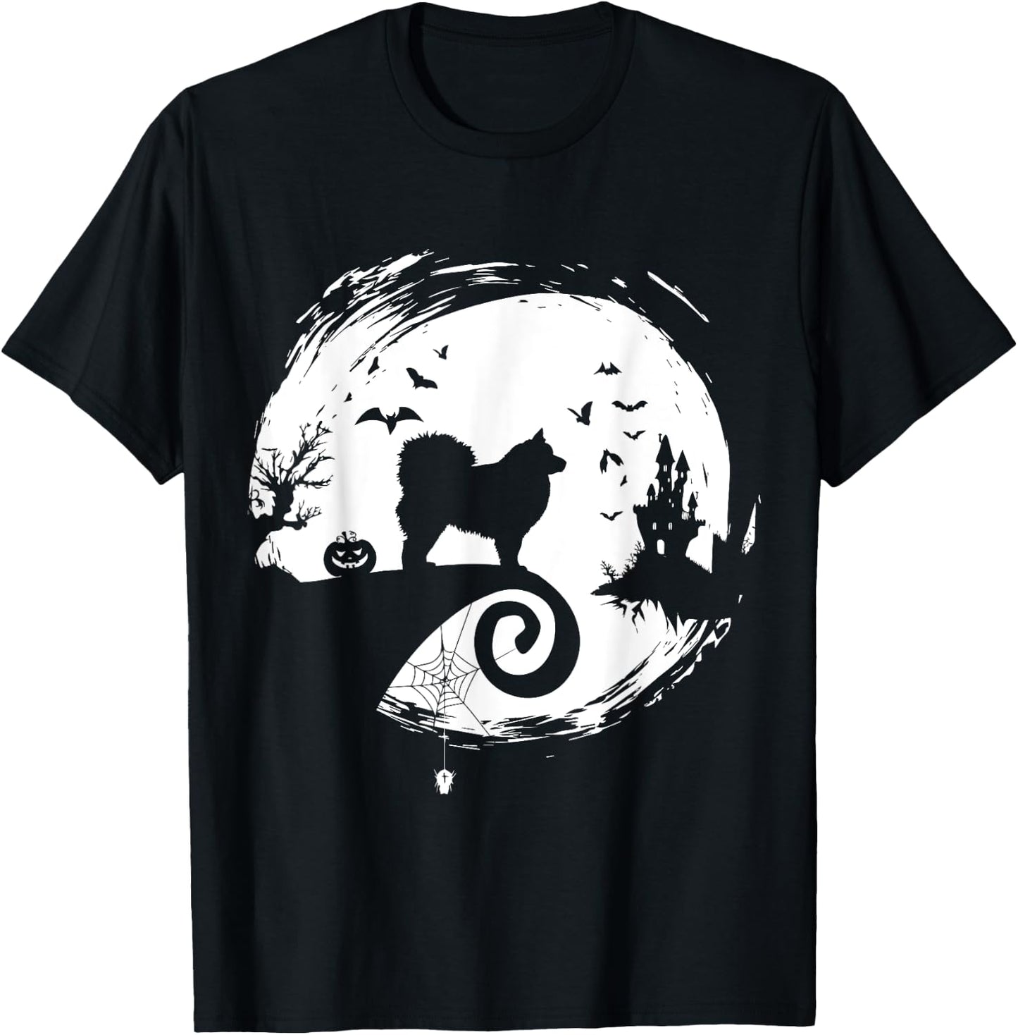 Finnish Lapphund Halloween Costume Moon Silhouette Creepy T-Shirt - T-Shirt | Black