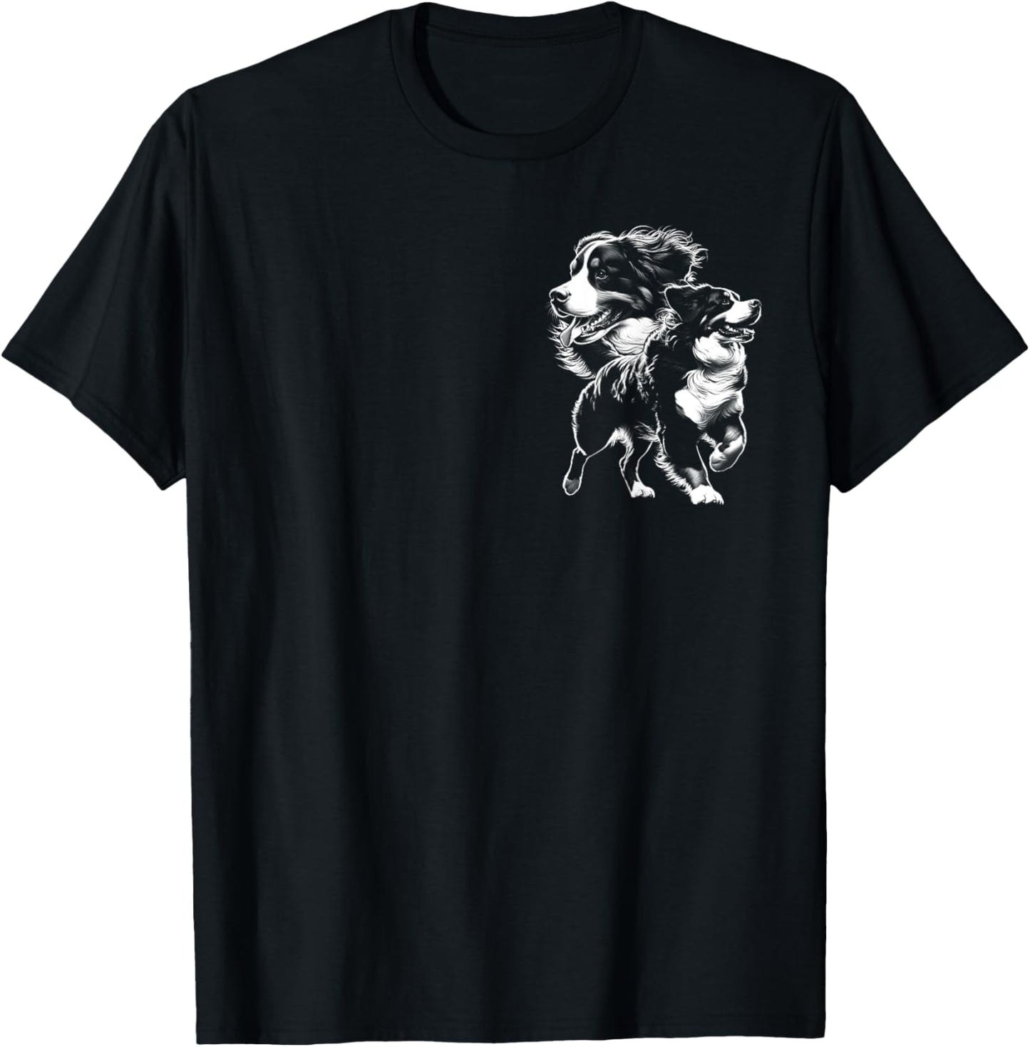 Playful Bernese Mountain Dog in Drawing Style on Chest Women Kids T-Shirt - T-Shirt | Black
