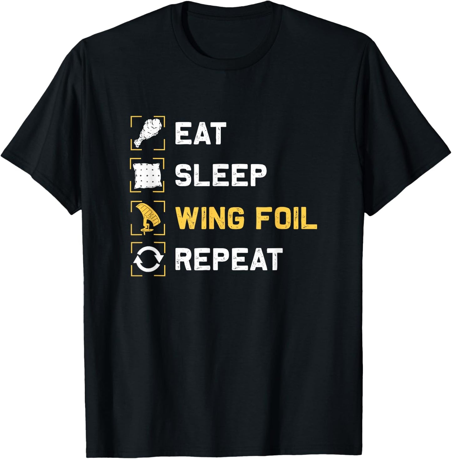 Eat Sleep Wing Foil Repeat Funny Wing Surfing T-Shirt - T-Shirt | Black