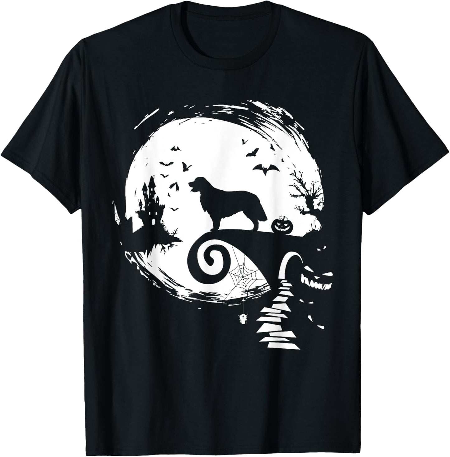 Golden Retriever And Moon Halloween Costume Dog Lover Funny Women Kids T-Shirt - T-Shirt | Black