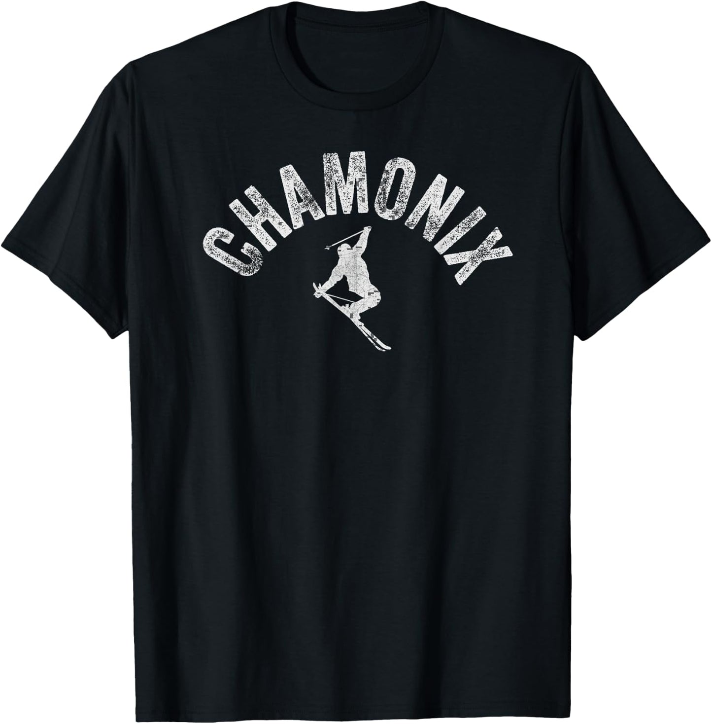 Ski Chamonix Mont Blanc Skier France Vintage Skiing Europe T-Shirt - T-Shirt | Black