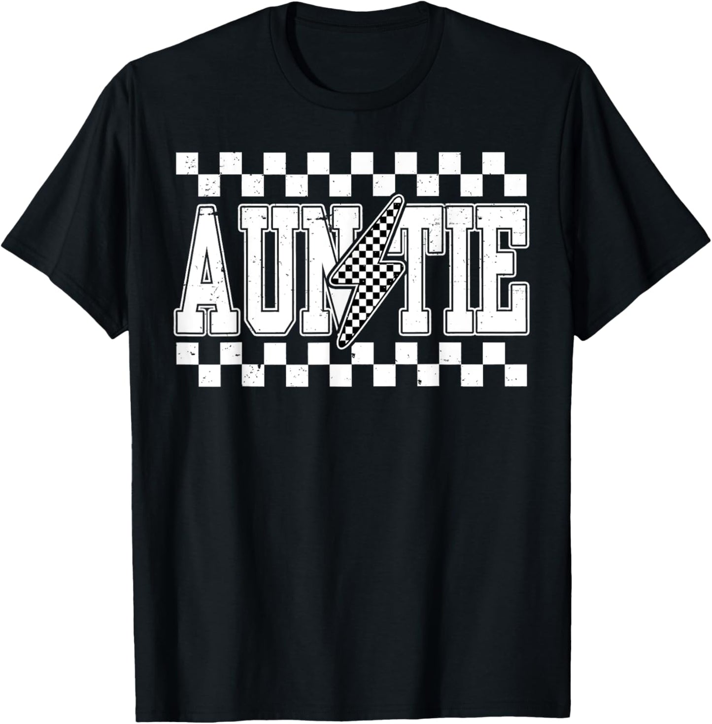 Retro Lightning Auntie Checkered Funny Auntie Men T-Shirt - T-Shirt | Black