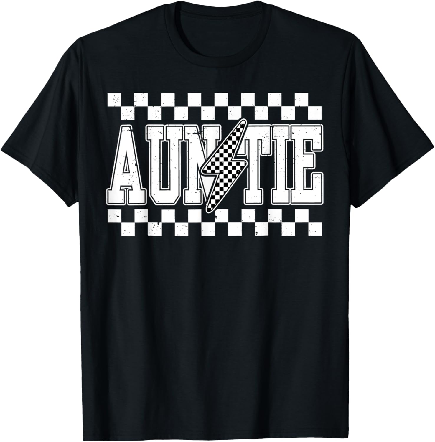 Retro Lightning Auntie Checkered Funny Auntie Men T-Shirt - T-Shirt | Black