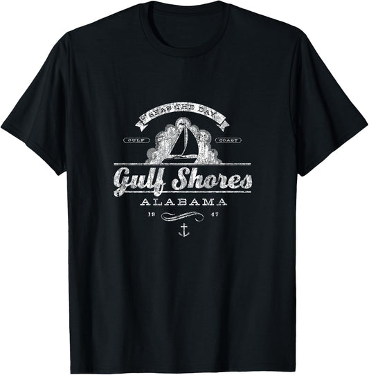 Gulf Shores AL Sailboat Vintage Nautical T-Shirt - T-Shirt | Black