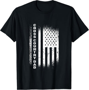 Cross Country Dad Running Vintage American Flag XC Runner T-Shirt - T-Shirt | Black