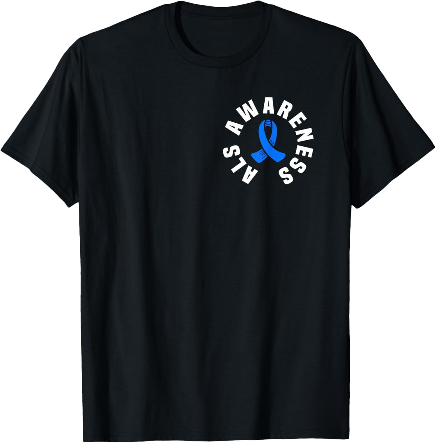 ALS Awareness Pocket Wear Blue Ribbon ALS Disease Support T-Shirt - T-Shirt | Black