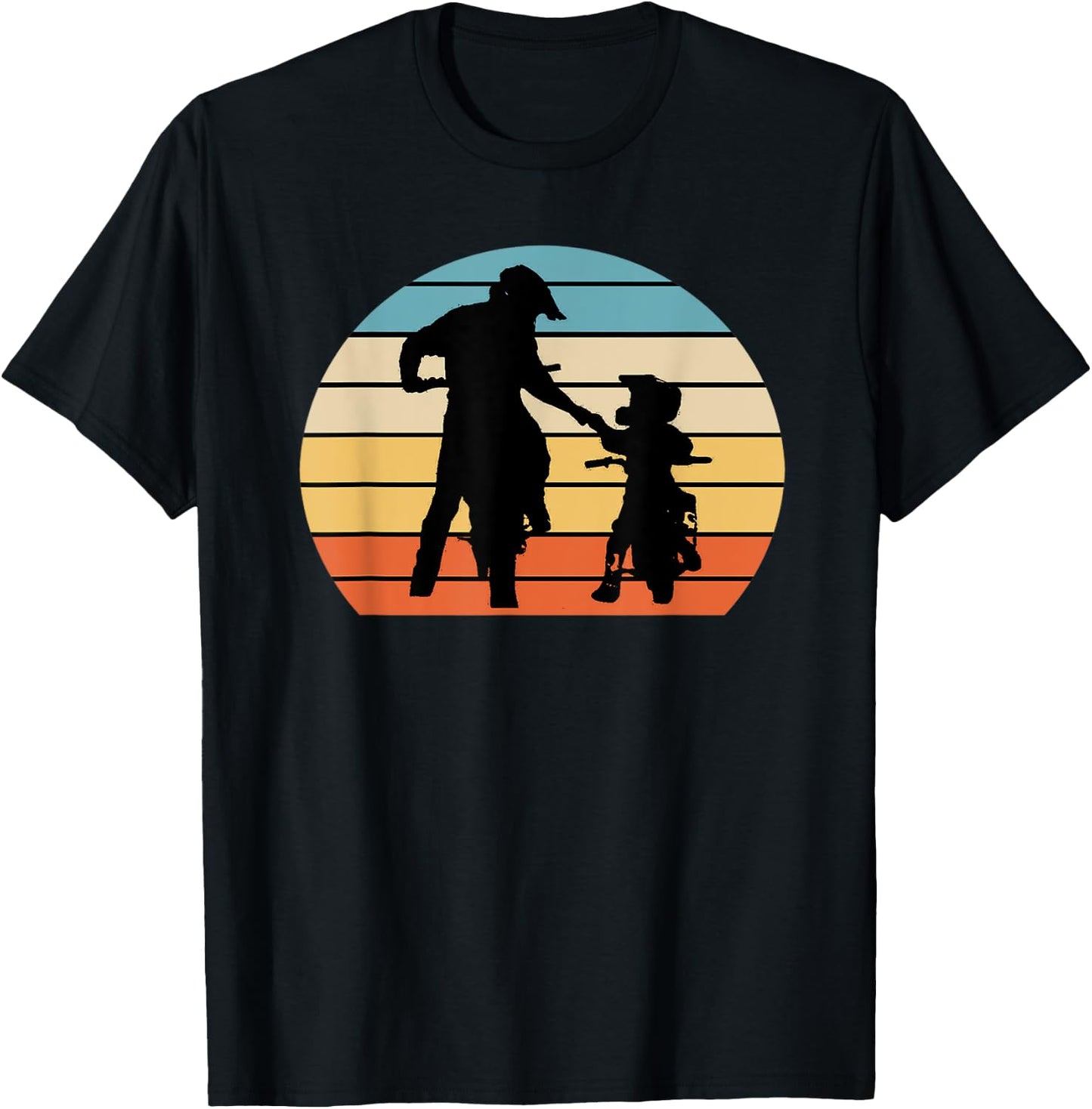 Father and Son Braaap Motocross Off-Roading Retro Sunset T-Shirt - T-Shirt | Black