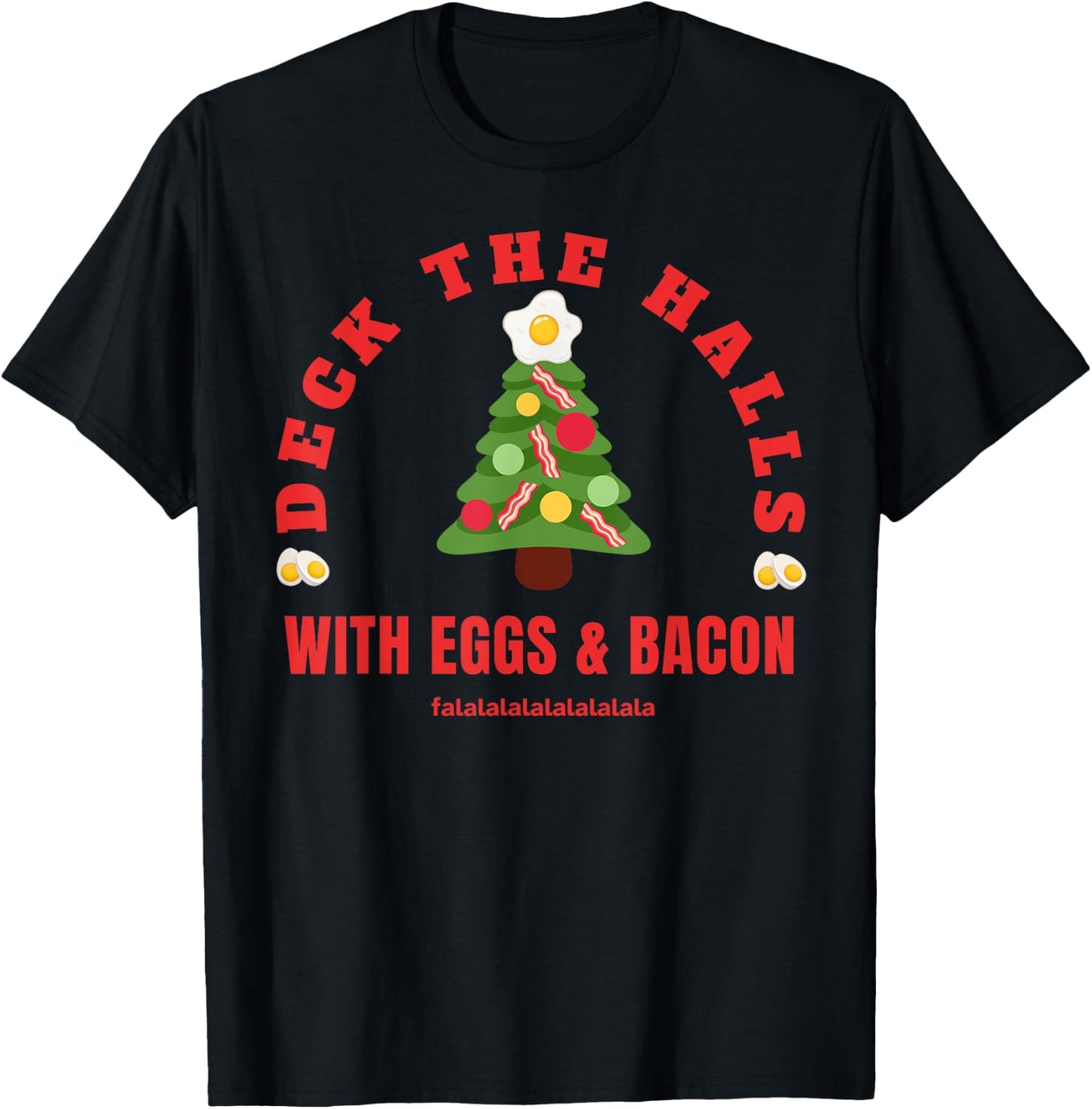 GoodVibesMarketPlace Keto Carnivore Christmas - Black, X-Small, -Adults, Short Sleeve, , Holiday Bacon and Eggs Pattern for Meat Lovers, Carnivore Diet Enthusiasts T-Shirt - T-Shirt | Black