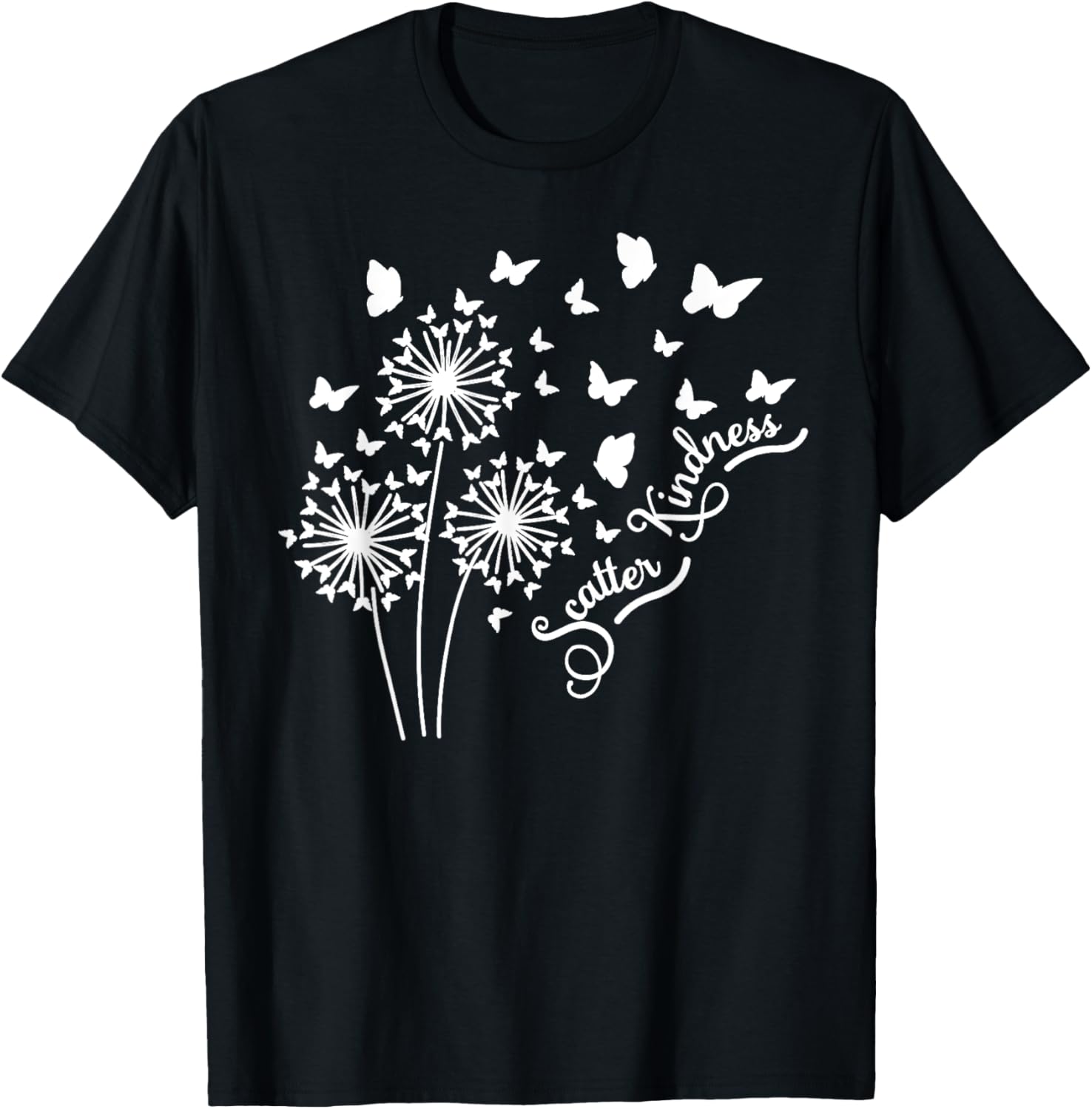 Botanical Scatter Kindness Windflower Butterfly Dandelion T-Shirt - T-Shirt | Black