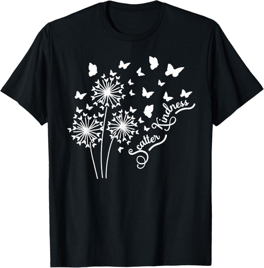 Botanical Scatter Kindness Windflower Butterfly Dandelion T-Shirt - T-Shirt | Black