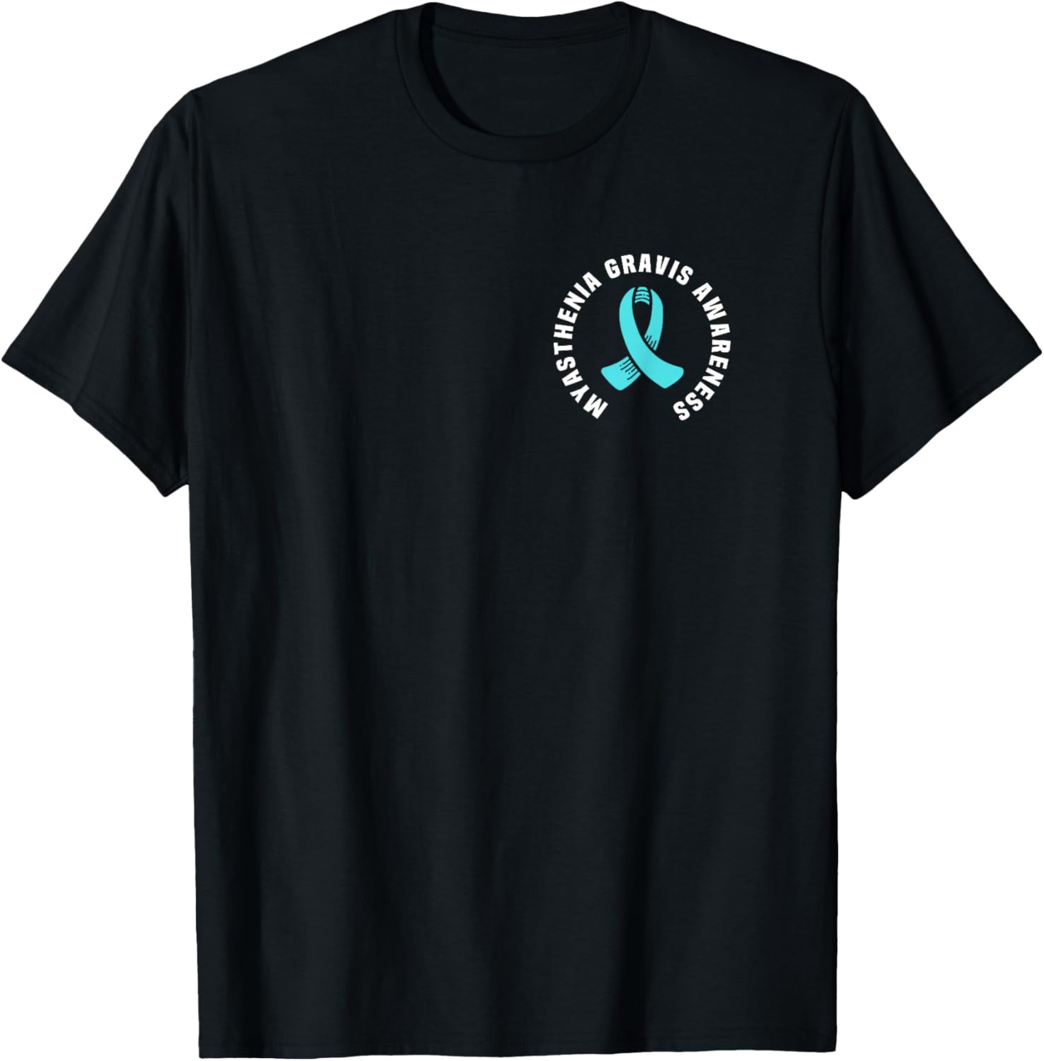 Great Myasthenia Gravis Awareness Pocket Outfit Teal Ribbon T-Shirt - T-Shirt | Black