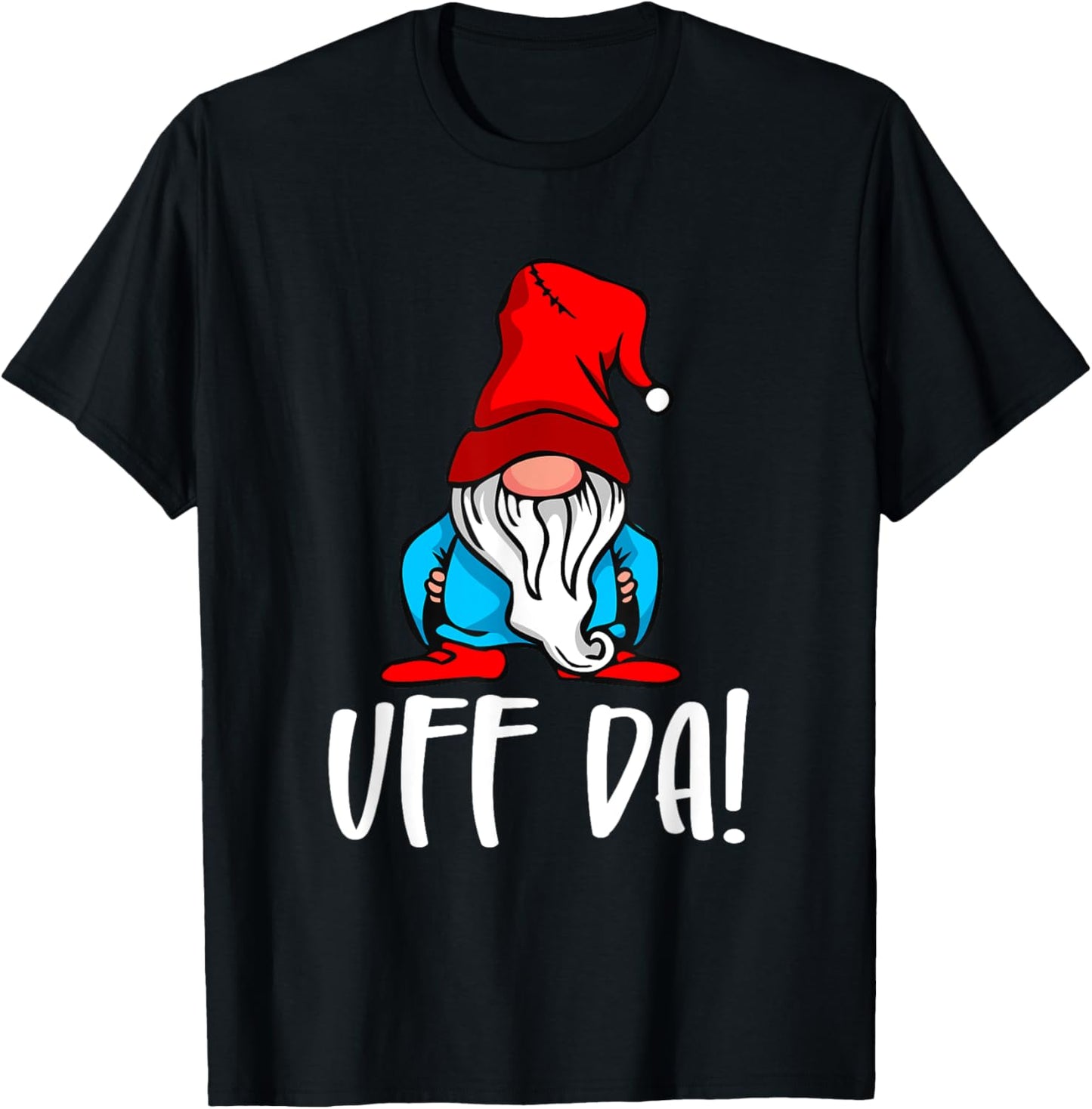 Nordic Countries Denmark Sweden Norway Roots Fan Uff Da Norwegian Quote Scandinavian Gnome Tomte Garden Fan T-Shirt - T-Shirt | Black