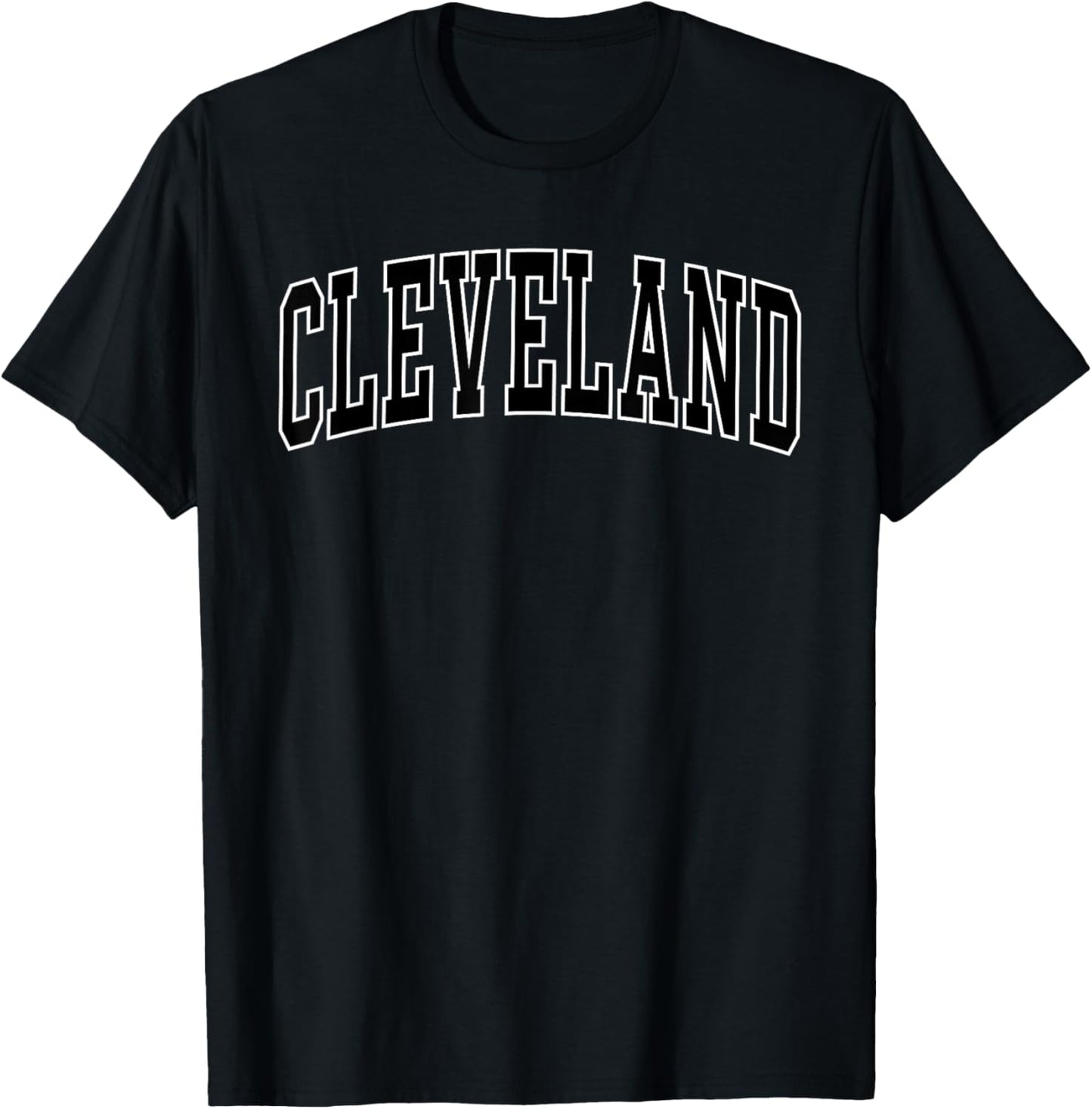 Cleveland - Vintage Varsity Arched Text Cleveland T-Shirt - T-Shirt | Black
