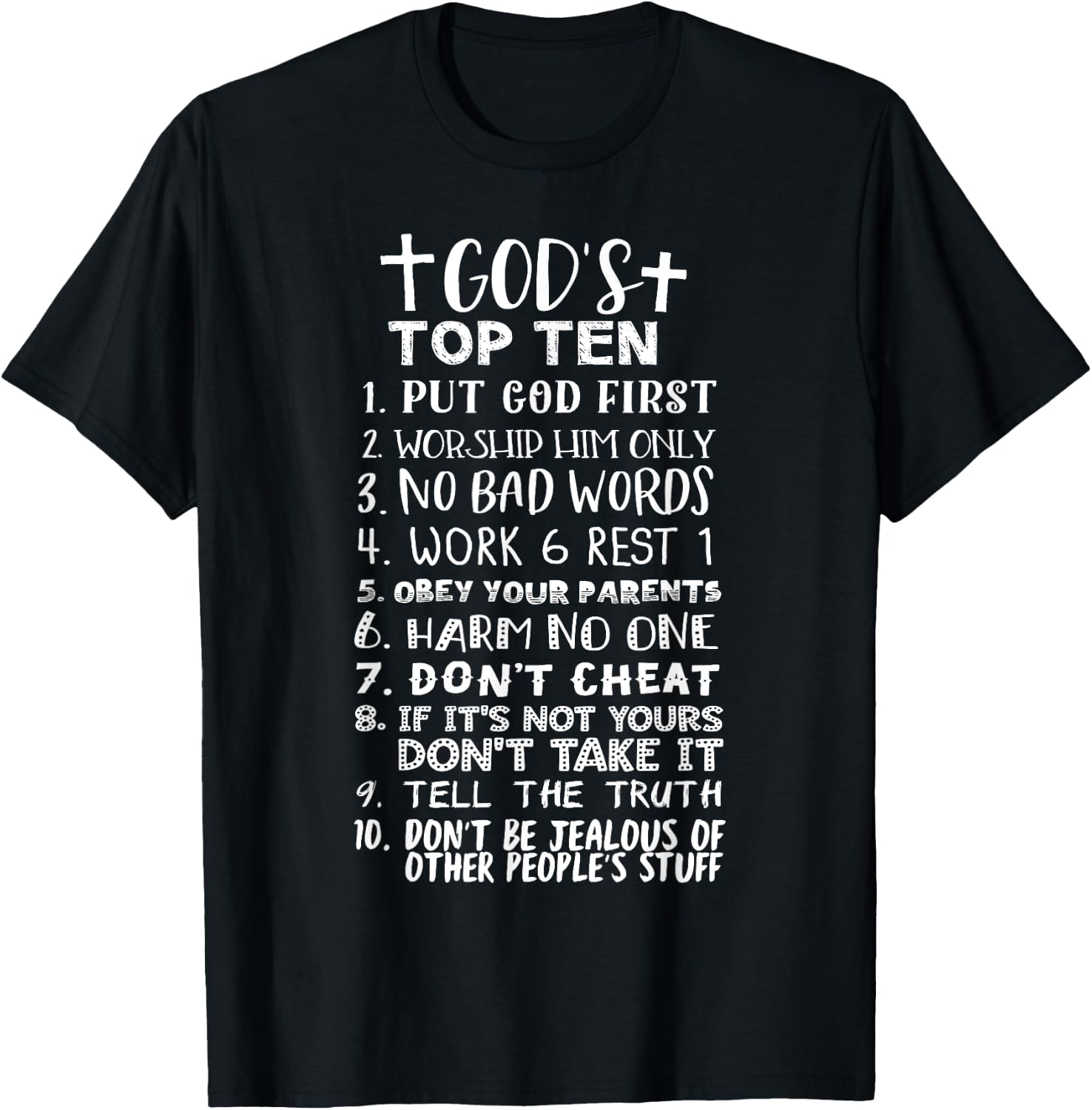 God's Top Ten 10 Commandments Jesus Christian Bible Verse T-Shirt - T-Shirt | Black