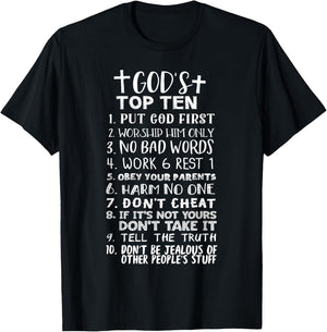 God's Top Ten 10 Commandments Jesus Christian Bible Verse T-Shirt - T-Shirt | Black