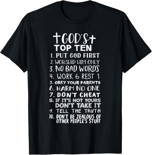 God's Top Ten 10 Commandments Jesus Christian Bible Verse T-Shirt - T-Shirt | Black