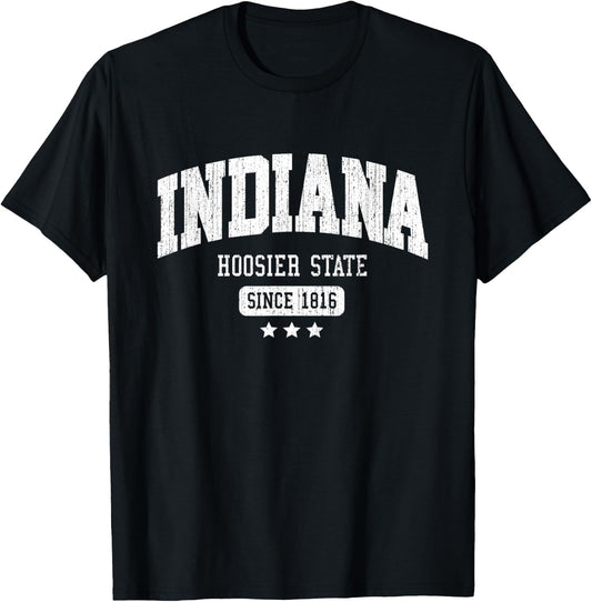 Vintage Indiana Hoosier State Athletic White Rough Text T-Shirt - T-Shirt | Black