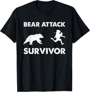 Bear Attack Survivor Funny Retro Outdoors Hiker Comper Biker T-Shirt - T-Shirt | Black