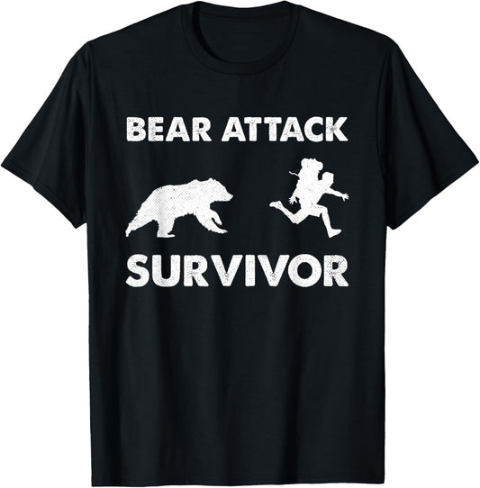 Bear Attack Survivor Funny Retro Outdoors Hiker Comper Biker T-Shirt - T-Shirt | Black