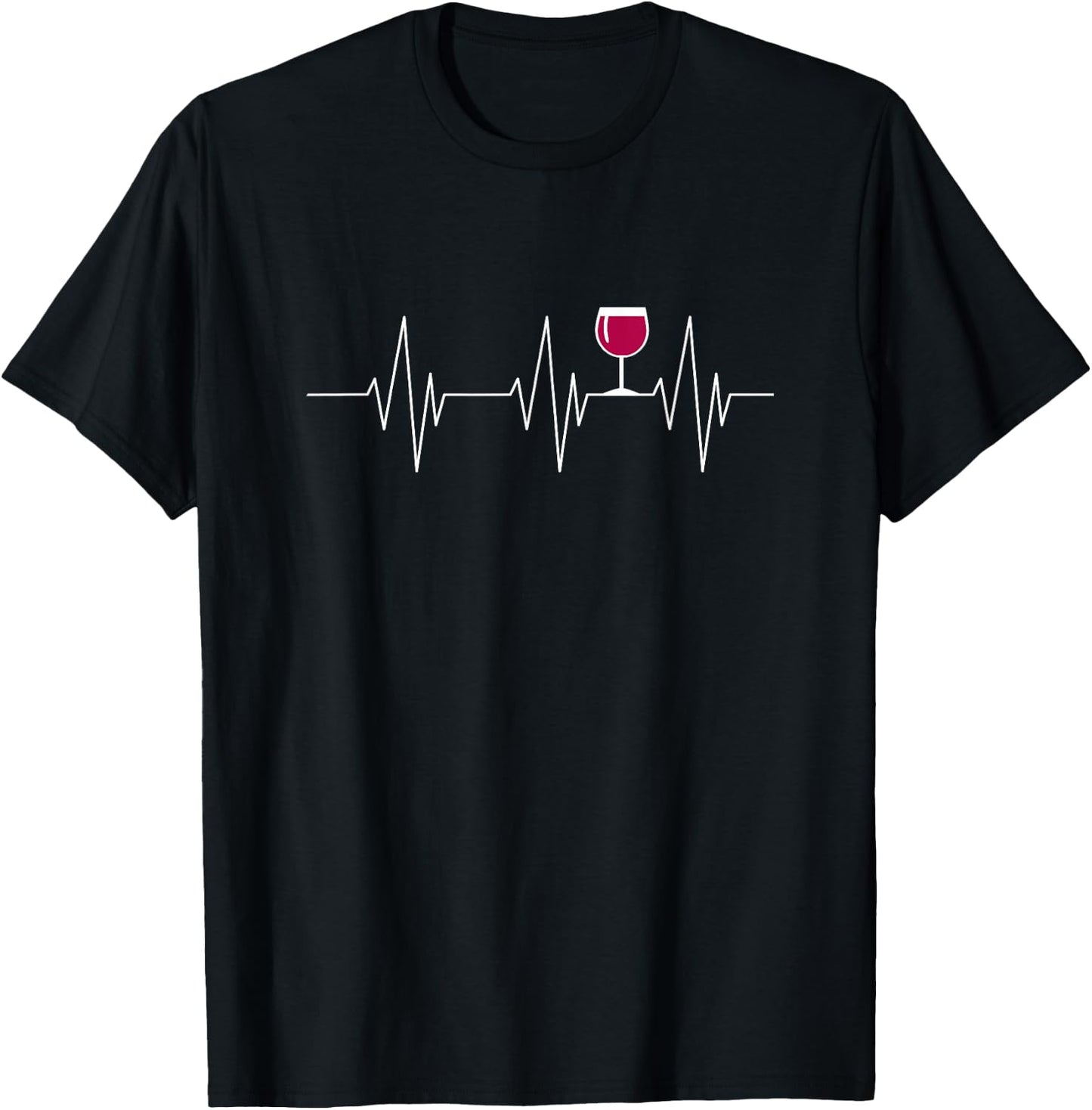 Funny Wine Heartbeat Wine Drinking Wine Lovers Gag Gift T-Shirt - T-Shirt | Black
