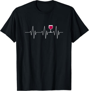 Funny Wine Heartbeat Wine Drinking Wine Lovers Gag Gift T-Shirt - T-Shirt | Black