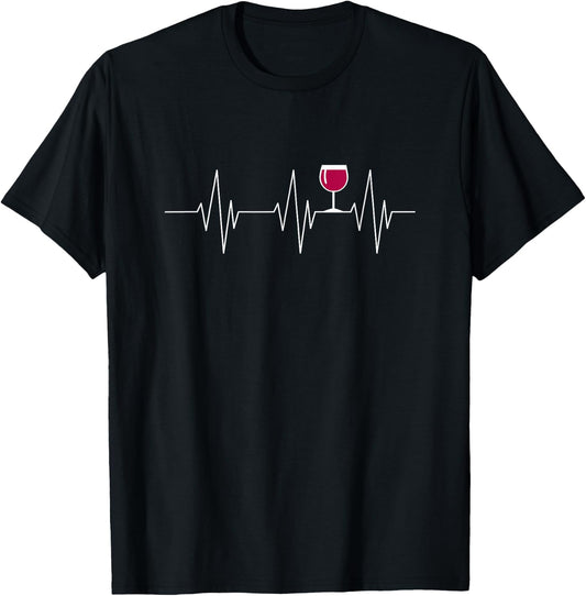 Funny Wine Heartbeat Wine Drinking Wine Lovers Gag Gift T-Shirt - T-Shirt | Black