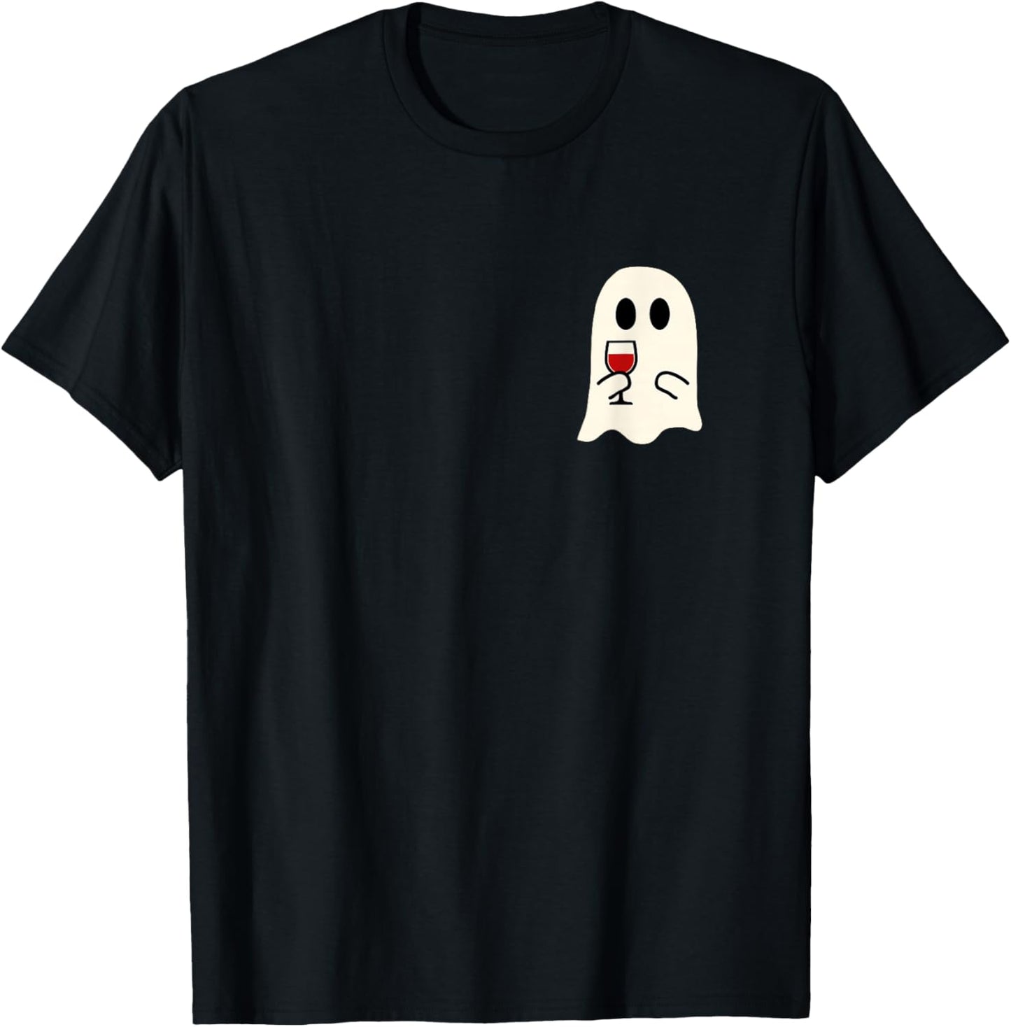 Cute Little Ghost Red Wine Glass Halloween T-Shirt - T-Shirt | Black