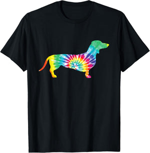 Tie Dye Dog Shirt Hippie Dachshund Retro Puppy Gift Men Women Girls Kids T-Shirt - T-Shirt | Black