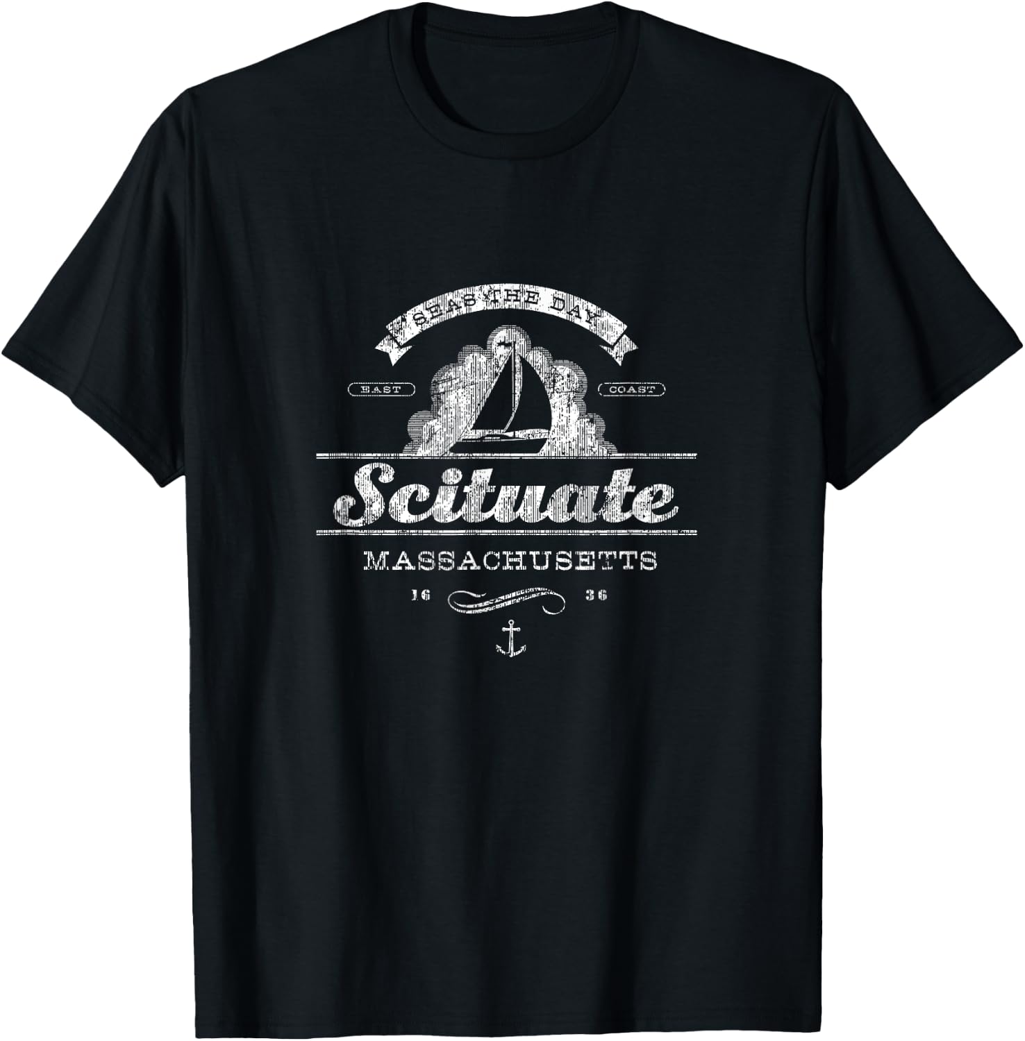 Scituate MA Sailboat Vintage Nautical Throwback T-Shirt - T-Shirt | Black