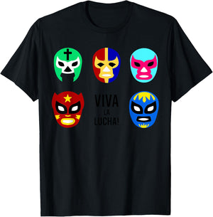 Lucha Libre Viva La Lucha Masks Mexican Wrestling Wrestler T-Shirt - T-Shirt | Black