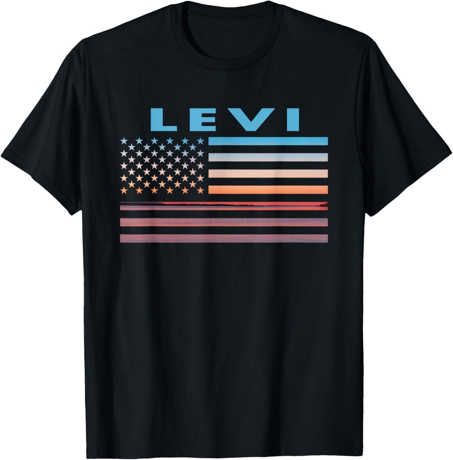 Vintage Sunset American Flag Levi, Texas Women Men T-Shirt - T-Shirt | Black