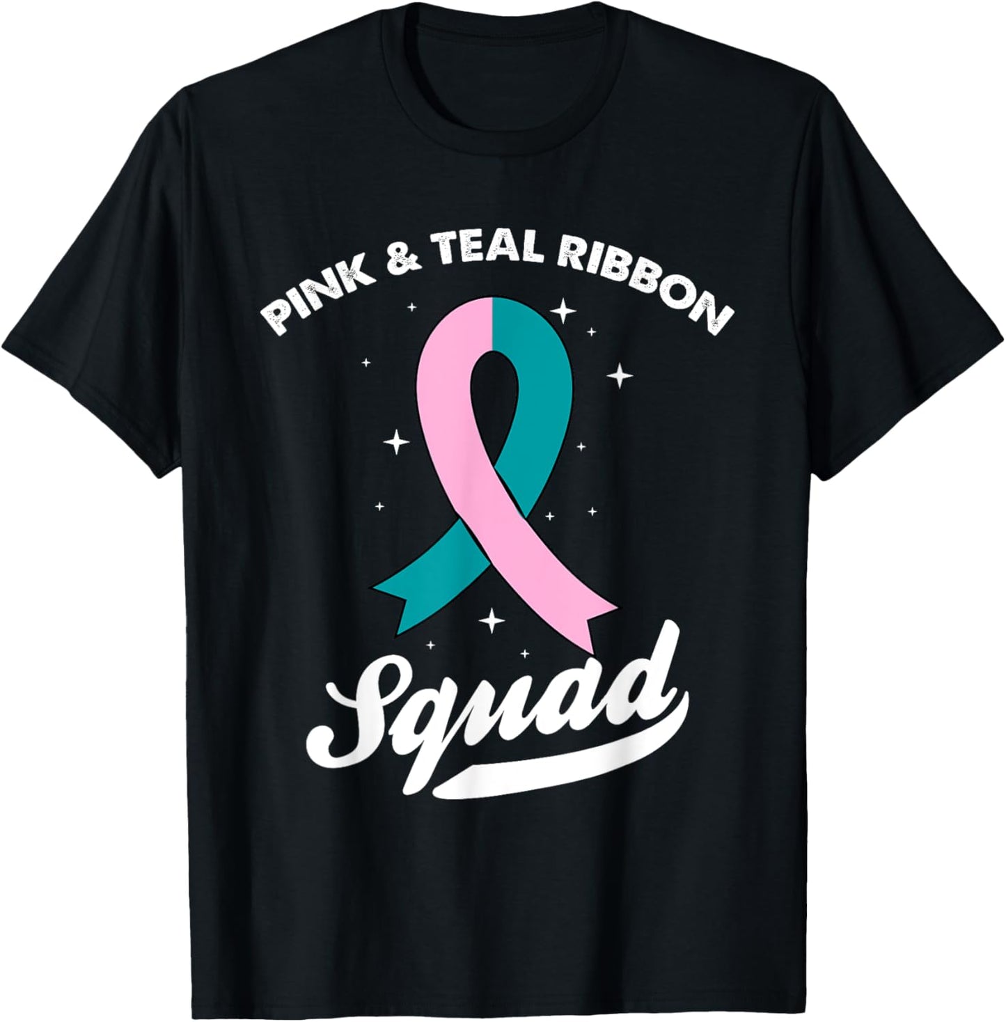 Pink & Teal Ribbon Squad Ovarian Breast Cancer Awareness T-Shirt - T-Shirt | Black