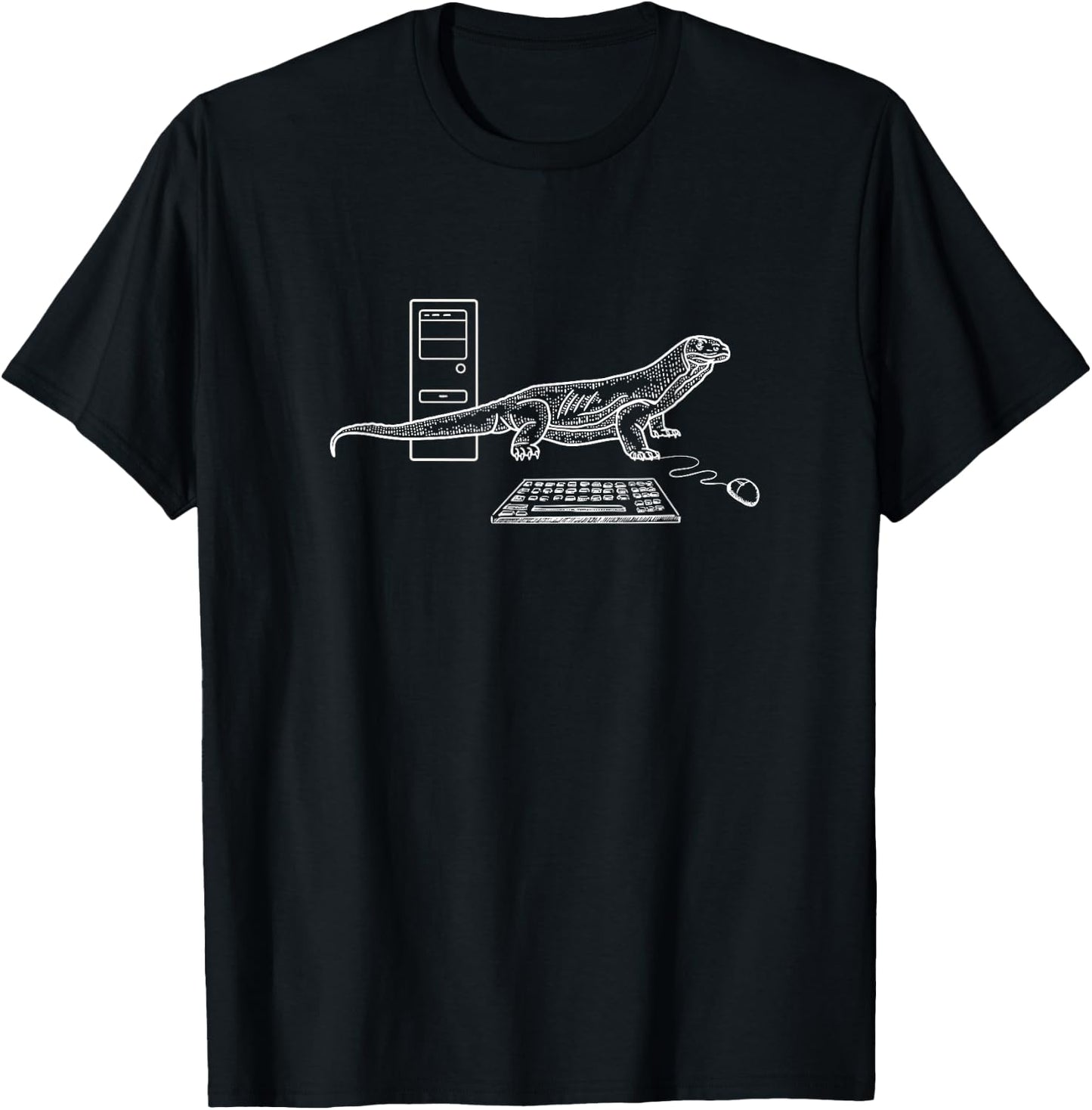 Funny computer monitor lizard visual pun T-Shirt - T-Shirt | Black