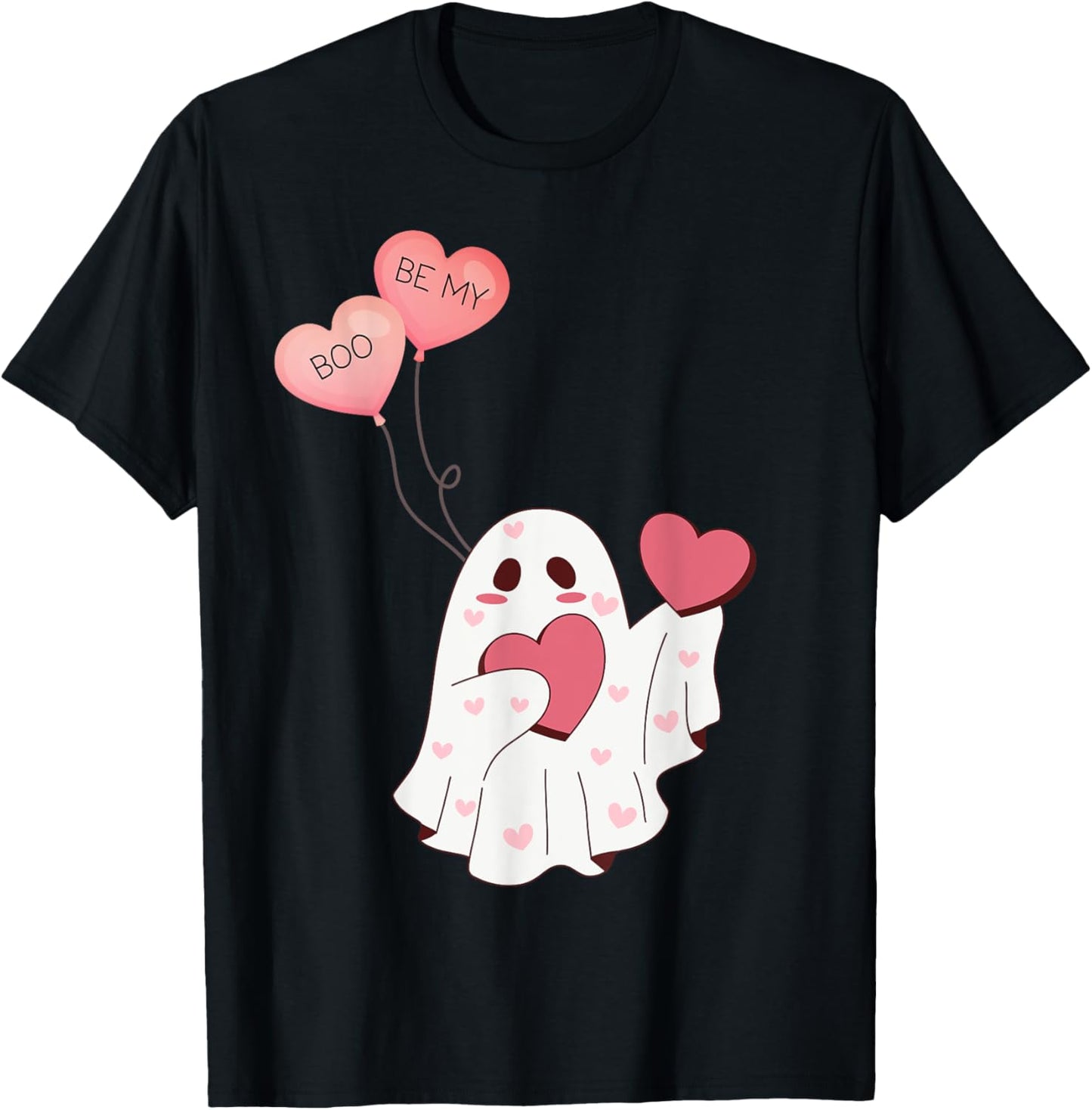 Valentine Ghost, Be my Boo, Hearts, Holiday T-Shirt - T-Shirt | Black